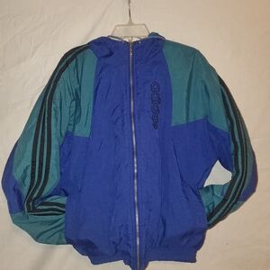 Vintage 90s Adidas Colorblock Windbreaker Jacket - Blue & Teal Track Coat